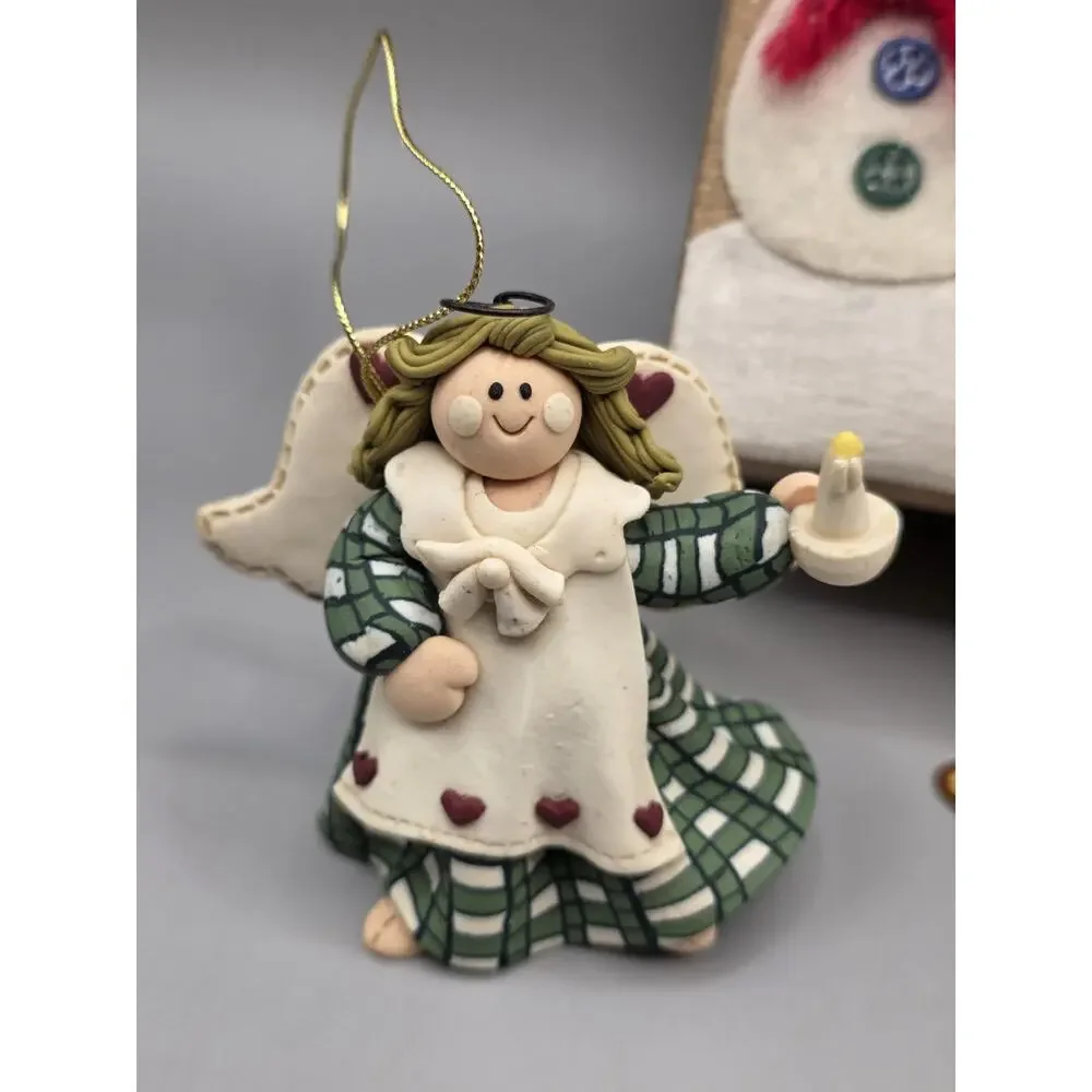 Vintage Christmas Ornament Lot Resin Santa Angels Snowman Handmade Box